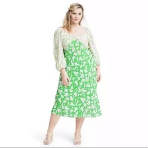 Rixo For Target Dress Size 28W/30W Daisy Long Sleeve Swing Dress Green White NWT